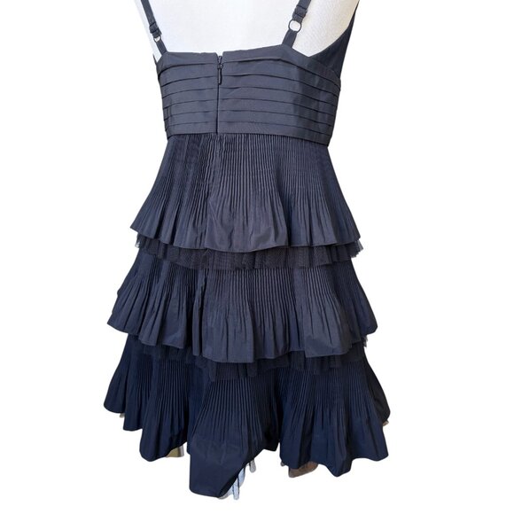 BCBGMAXAZRIA Black Tiered Taffeta Skirt Pleated Ruffle Mini Cocktail Dress 8 - Picture 4 of 5